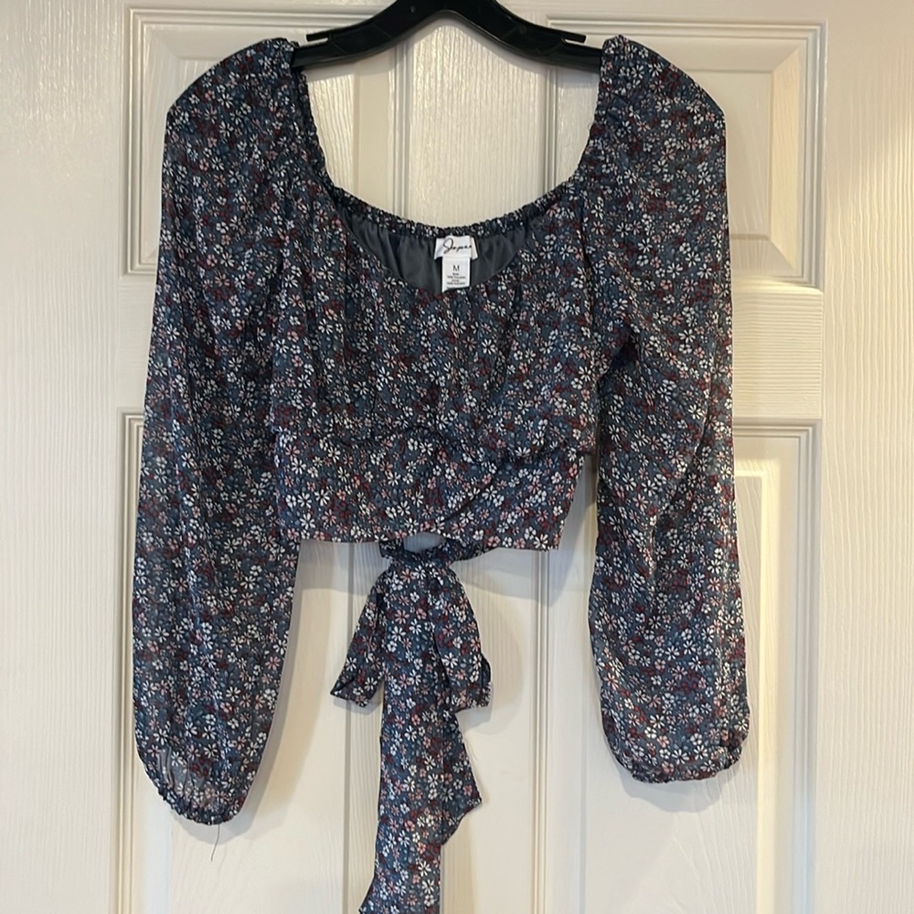Marshalls Floral Long Sleeve Top - Blue and White